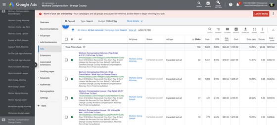 Other: Google Adwords: Workers Comp Attorney Example
